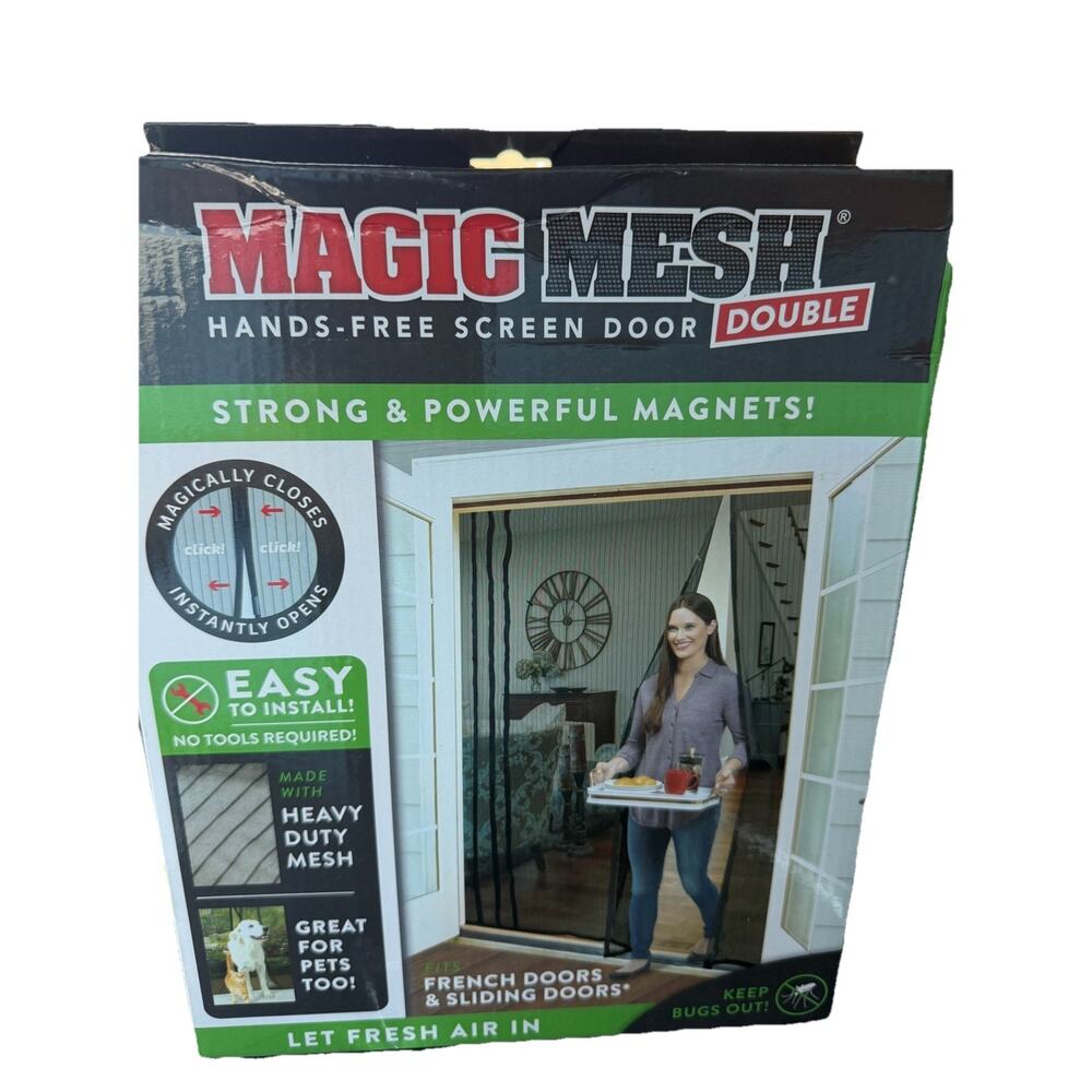 Magic Mesh Double Door- Hands Free Magnetic Screen Door, Fits French & Black